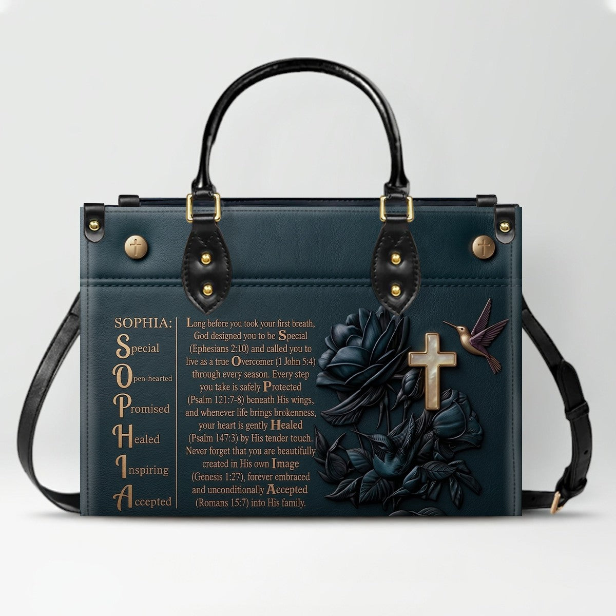 Custom Leather Handbag - Personalized Name Bible Verse Story Design, Choose Color & Text | CHRISTIANARTBAG 02080426