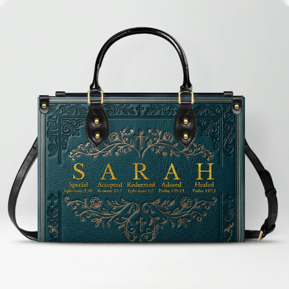 CHRISTIANARTBAG Personalized Name Meaning Bible Verse Leather Handbag - Custom Christian Acrostic Name Tote Bag for Women - CAB01101526