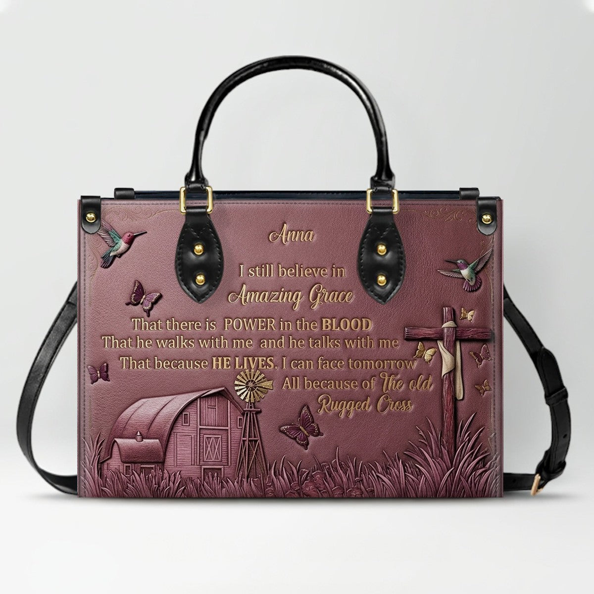 Personalized Leather Handbag for Women, Custom Christian Amazing Grace Purse with Name - CHRISTIANARTBAG CAB02100426