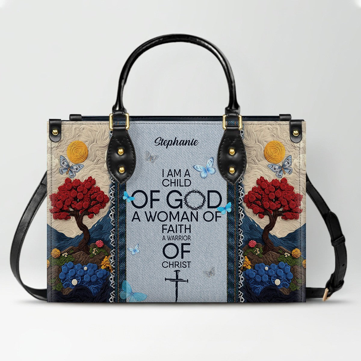 Personalized Christian Leather Handbag with Custom Name & Bible Verse - 3D Tree Art Tote Bag for Women - Faith-Based Inspirational Gift - CHRISTIANARTBAG