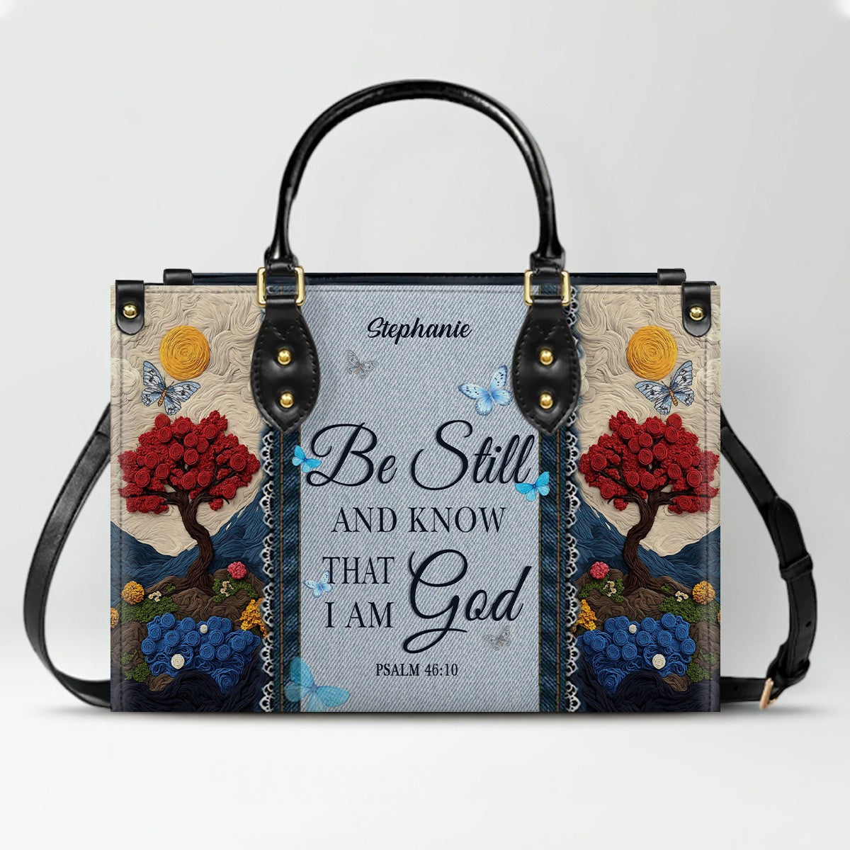 Personalized Christian Leather Handbag with Custom Name & Bible Verse - 3D Tree Art Tote Bag for Women - Faith-Based Inspirational Gift - CHRISTIANARTBAG