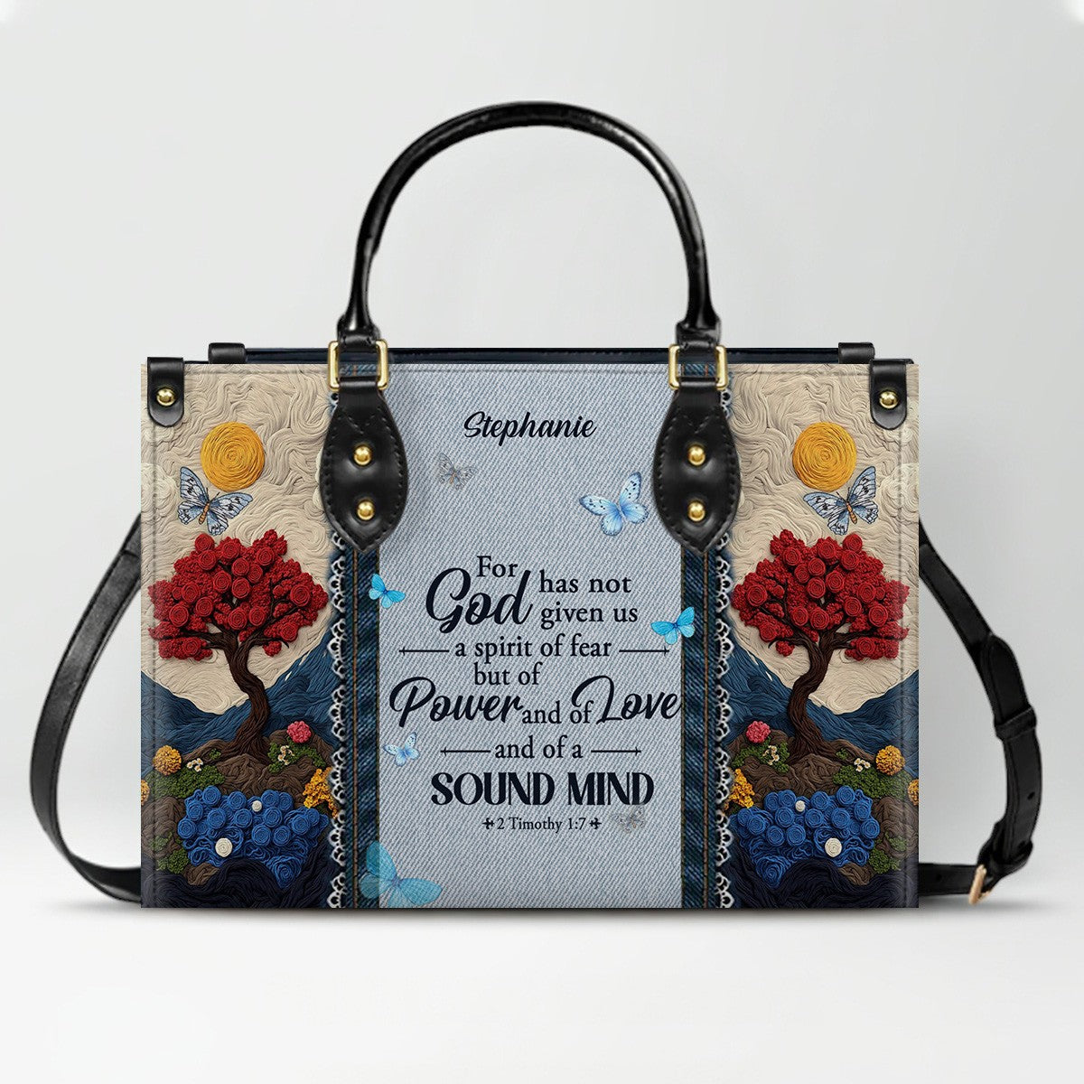 Personalized Christian Leather Handbag with Custom Name & Bible Verse - 3D Tree Art Tote Bag for Women - Faith-Based Inspirational Gift - CHRISTIANARTBAG