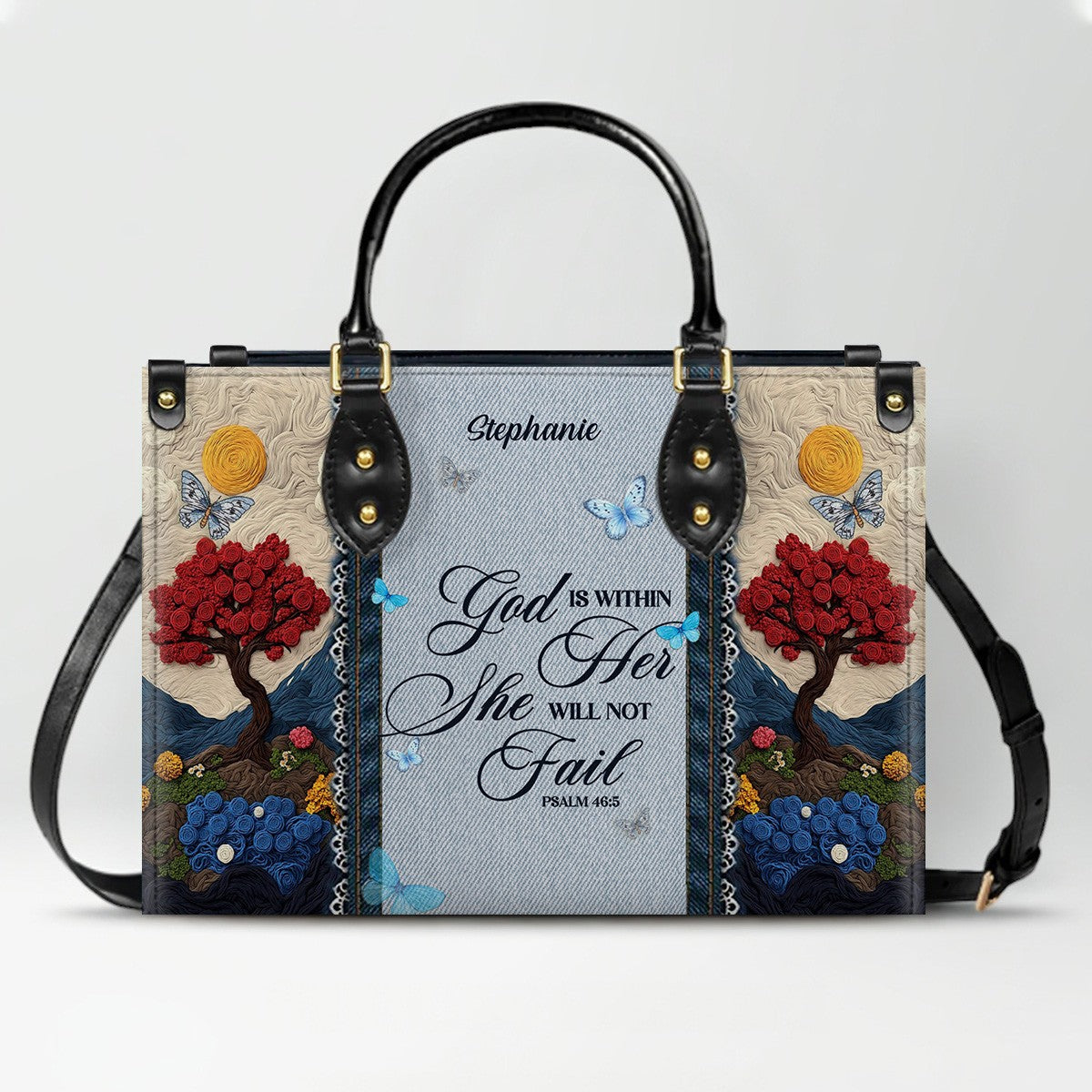 Personalized Christian Leather Handbag with Custom Name & Bible Verse - 3D Tree Art Tote Bag for Women - Faith-Based Inspirational Gift - CHRISTIANARTBAG