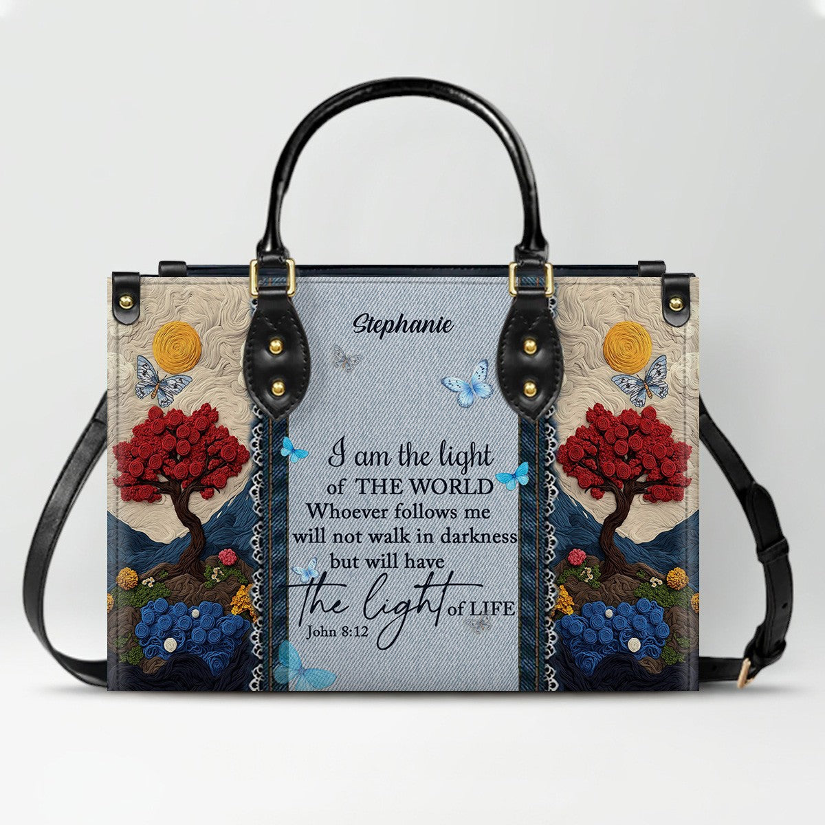 Personalized Christian Leather Handbag with Custom Name & Bible Verse - 3D Tree Art Tote Bag for Women - Faith-Based Inspirational Gift - CHRISTIANARTBAG