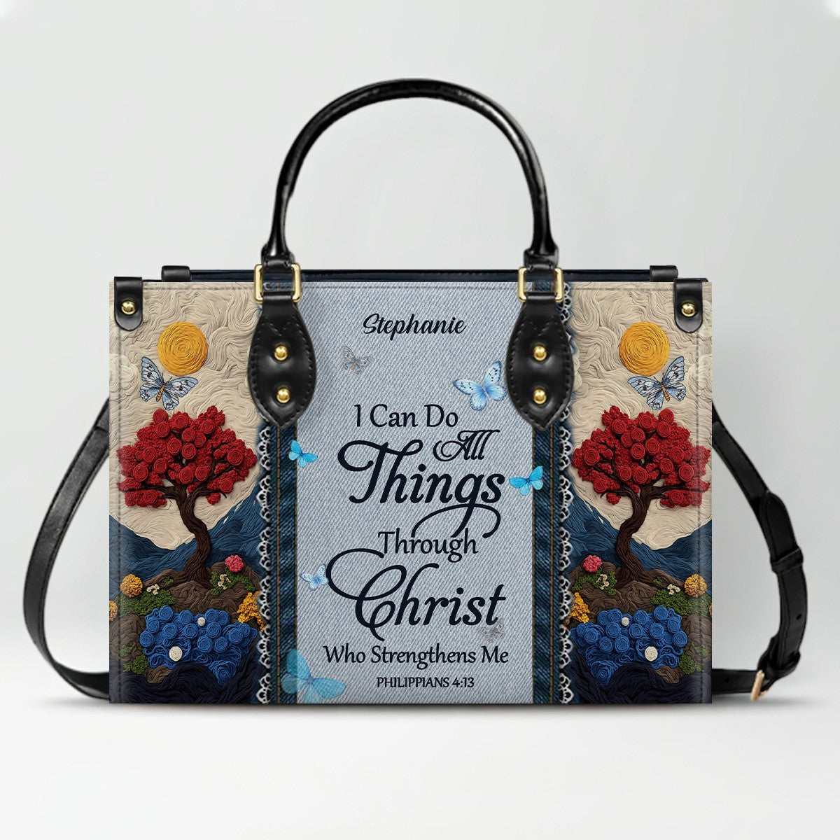 Personalized Christian Leather Handbag with Custom Name & Bible Verse - 3D Tree Art Tote Bag for Women - Faith-Based Inspirational Gift - CHRISTIANARTBAG