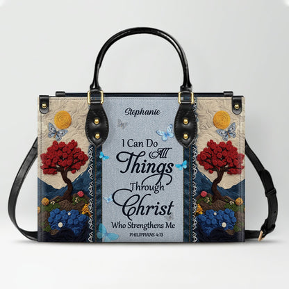 Personalized Christian Leather Handbag with Custom Name & Bible Verse - 3D Tree Art Tote Bag for Women - Faith-Based Inspirational Gift - CHRISTIANARTBAG