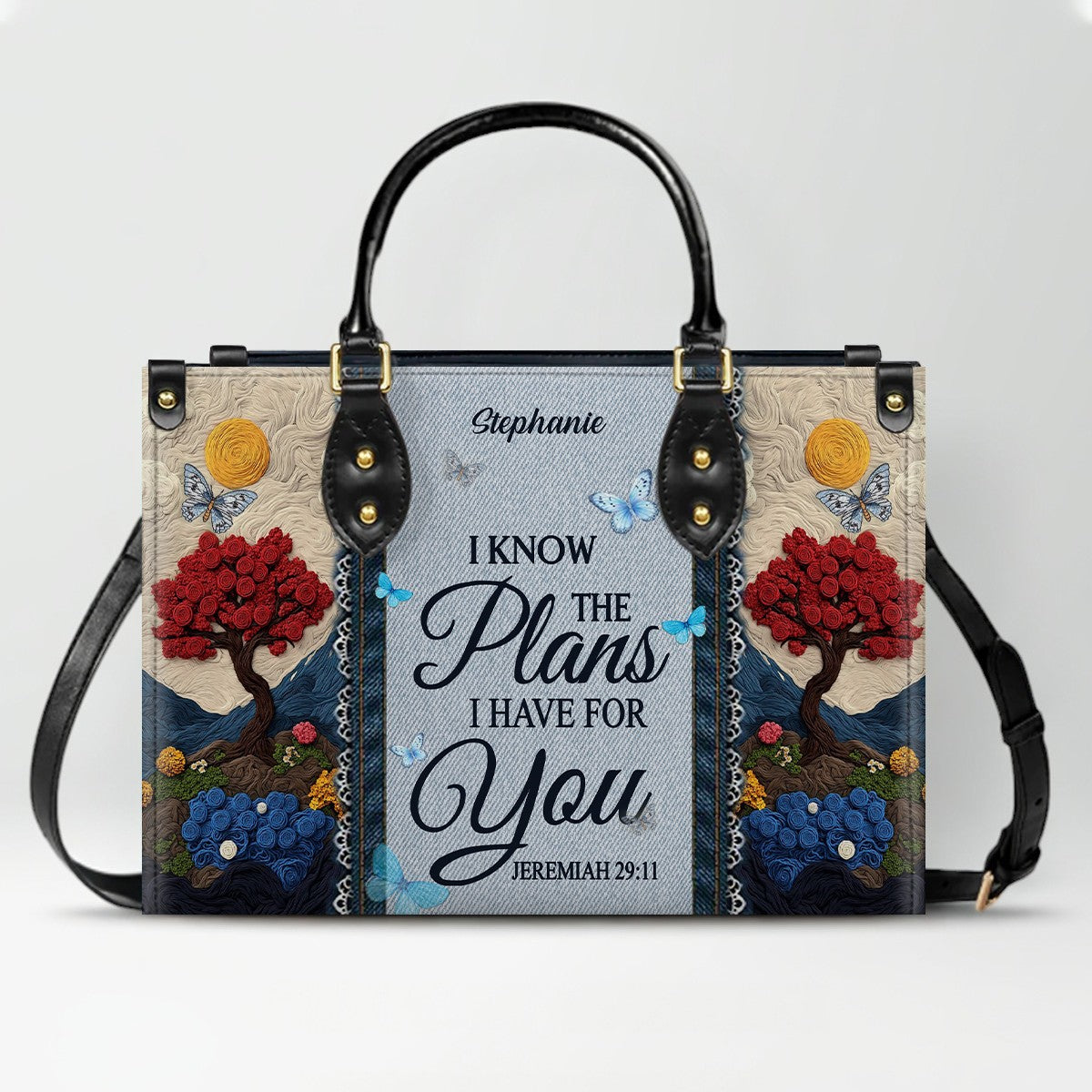 Personalized Christian Leather Handbag with Custom Name & Bible Verse - 3D Tree Art Tote Bag for Women - Faith-Based Inspirational Gift - CHRISTIANARTBAG