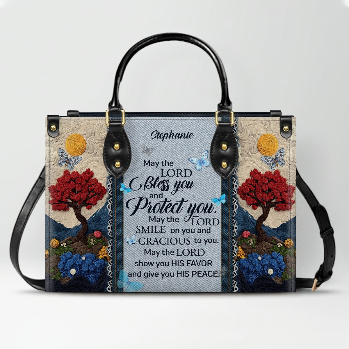 Personalized Christian Leather Handbag with Custom Name & Bible Verse - 3D Tree Art Tote Bag for Women - Faith-Based Inspirational Gift - CHRISTIANARTBAG