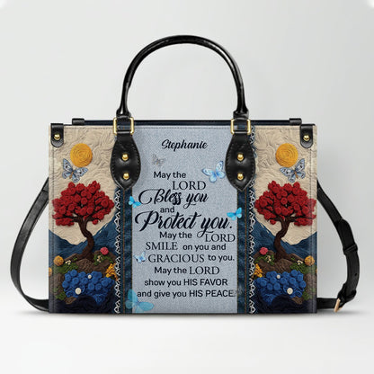 Personalized Christian Leather Handbag with Custom Name & Bible Verse - 3D Tree Art Tote Bag for Women - Faith-Based Inspirational Gift - CHRISTIANARTBAG