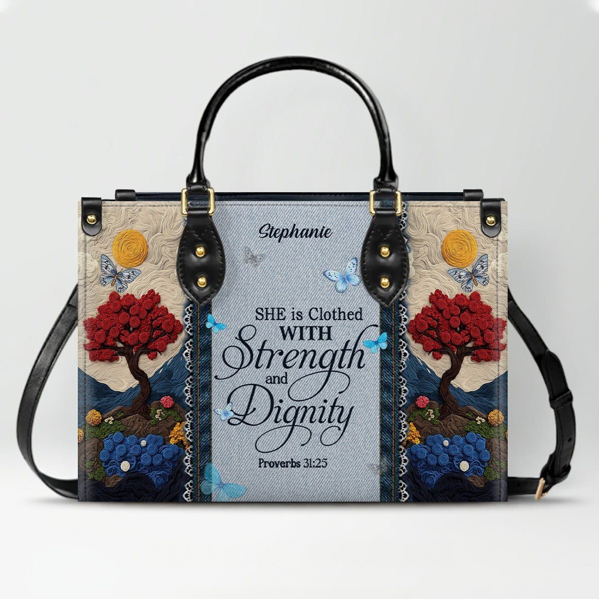 Personalized Christian Leather Handbag with Custom Name & Bible Verse - 3D Tree Art Tote Bag for Women - Faith-Based Inspirational Gift - CHRISTIANARTBAG