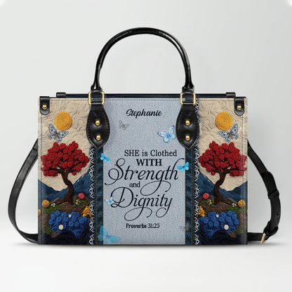 Personalized Christian Leather Handbag with Custom Name & Bible Verse - 3D Tree Art Tote Bag for Women - Faith-Based Inspirational Gift - CHRISTIANARTBAG
