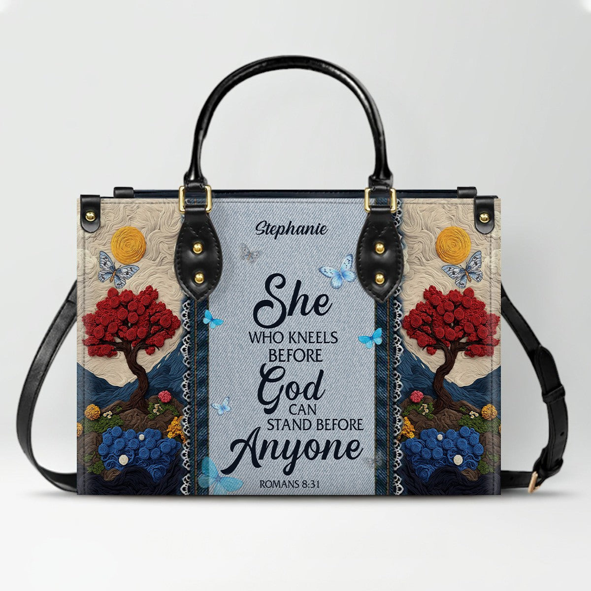Personalized Christian Leather Handbag with Custom Name & Bible Verse - 3D Tree Art Tote Bag for Women - Faith-Based Inspirational Gift - CHRISTIANARTBAG