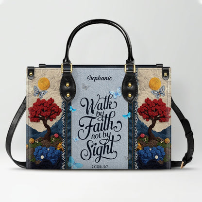 Personalized Christian Leather Handbag with Custom Name & Bible Verse - 3D Tree Art Tote Bag for Women - Faith-Based Inspirational Gift - CHRISTIANARTBAG