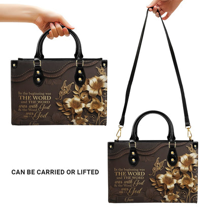 Custom Christian Leather Handbag with Name – John 1:1 Scripture Floral Purse | CHRISTIANARTBAG CA01100726