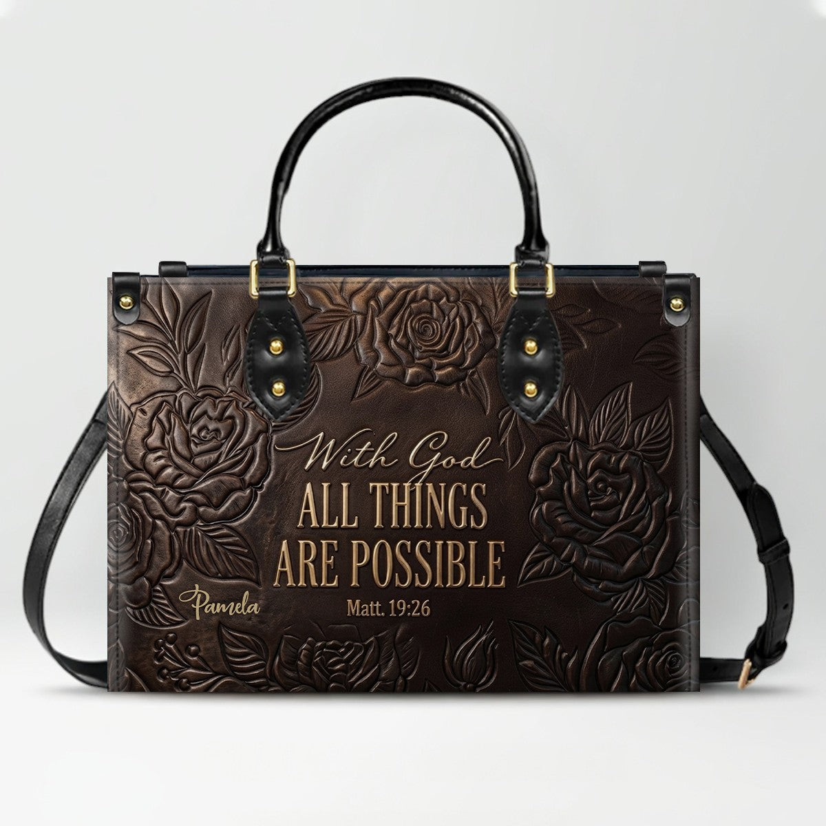 Personalized Leather Handbag with Bible Verse "With God All Things Are Possible" | CHRISTIANARTBAG 01073026