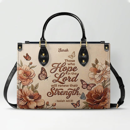 CHRISTIANARTBAG Personalized Leather Handbag – Custom Name & Bible Verse Floral Butterfly Leather Tote Bag 01073026