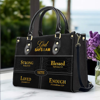 Personalized “God Says I Am” Leather Handbag for Christian Women – Custom Name & Color | CHRISTIANARTBAG 01122225