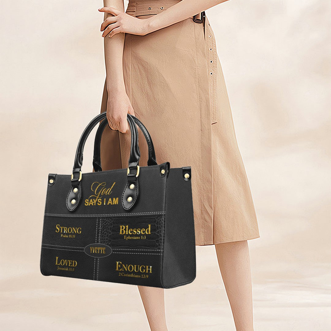Personalized “God Says I Am” Leather Handbag for Christian Women – Custom Name & Color | CHRISTIANARTBAG 01122225