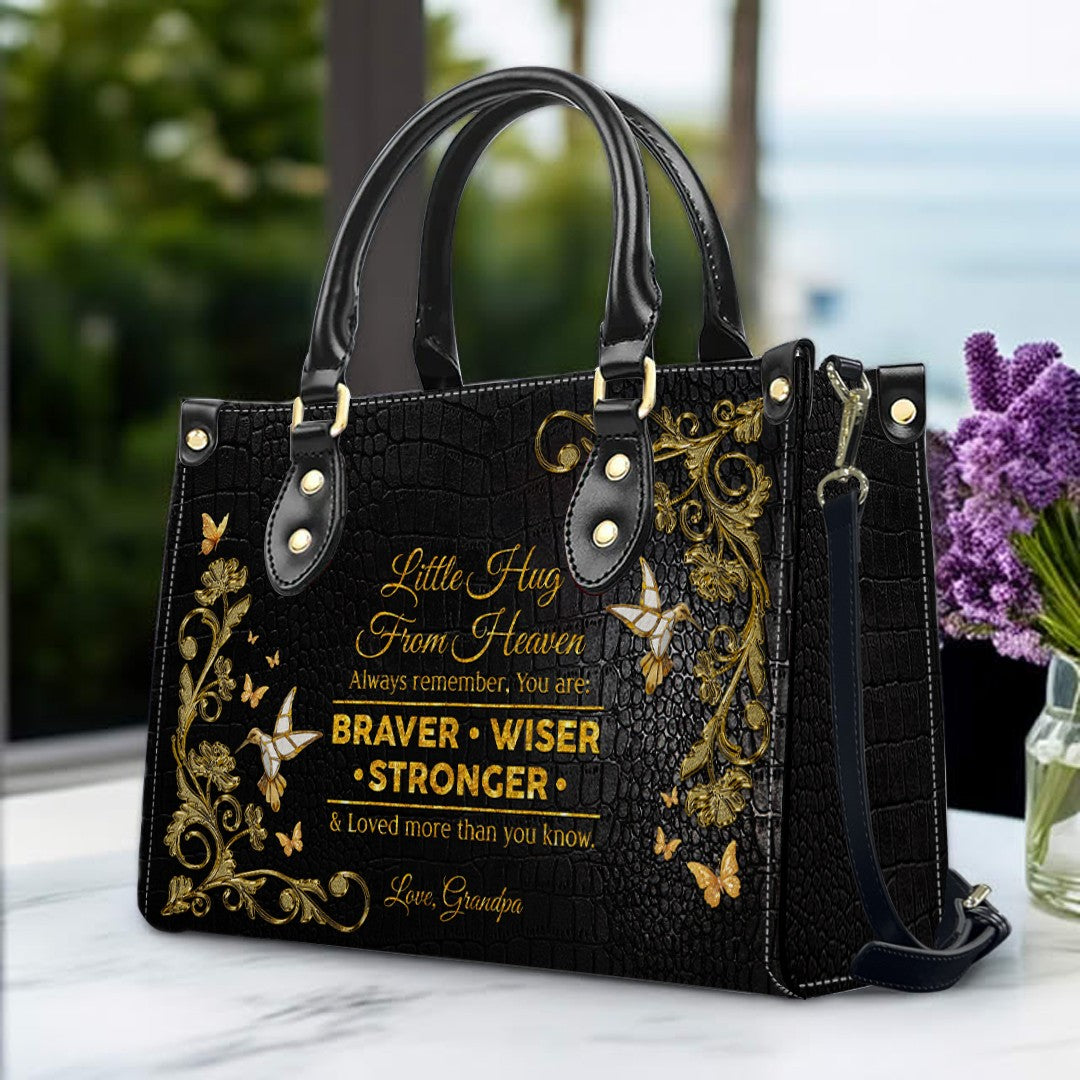 Personalized Leather Handbag – Little Hug From Heaven Memorial Gift | CHRISTIANARTBAG