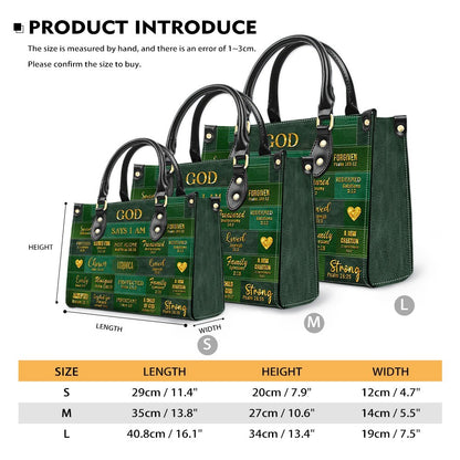 Personalized Christian Leather Handbag – “God Says I Am” Scripture Tote Bag for Women | Custom Name & Color | CHRISTIANARTBAG