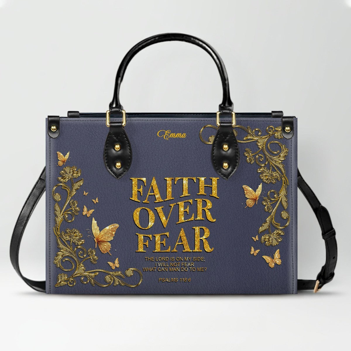 Personalized Leather Handbag Lavender for Women – Custom Name Christian Tote Bag with Bible Verse, Luxury Gift for Mom | CHRISTIANARTBAG CAB14426