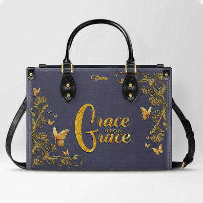Personalized Leather Handbag Lavender for Women – Custom Name Christian Tote Bag with Bible Verse, Luxury Gift for Mom | CHRISTIANARTBAG CAB14426
