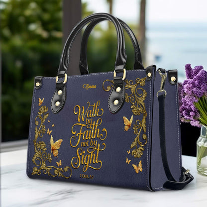 Personalized Leather Handbag Lavender for Women – Custom Name Christian Tote Bag with Bible Verse, Luxury Gift for Mom | CHRISTIANARTBAG CAB14426