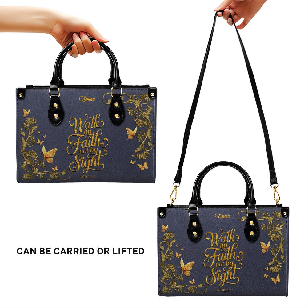 Personalized Leather Handbag Lavender for Women – Custom Name Christian Tote Bag with Bible Verse, Luxury Gift for Mom | CHRISTIANARTBAG CAB14426