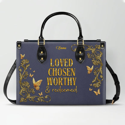 Personalized Leather Handbag Lavender for Women – Custom Name Christian Tote Bag with Bible Verse, Luxury Gift for Mom | CHRISTIANARTBAG CAB14426