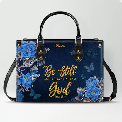 Personalized Christian Leather Handbag – Gold Navy Bible Verse Tote for Women | CHRISTIANARTBAG CAB01122325