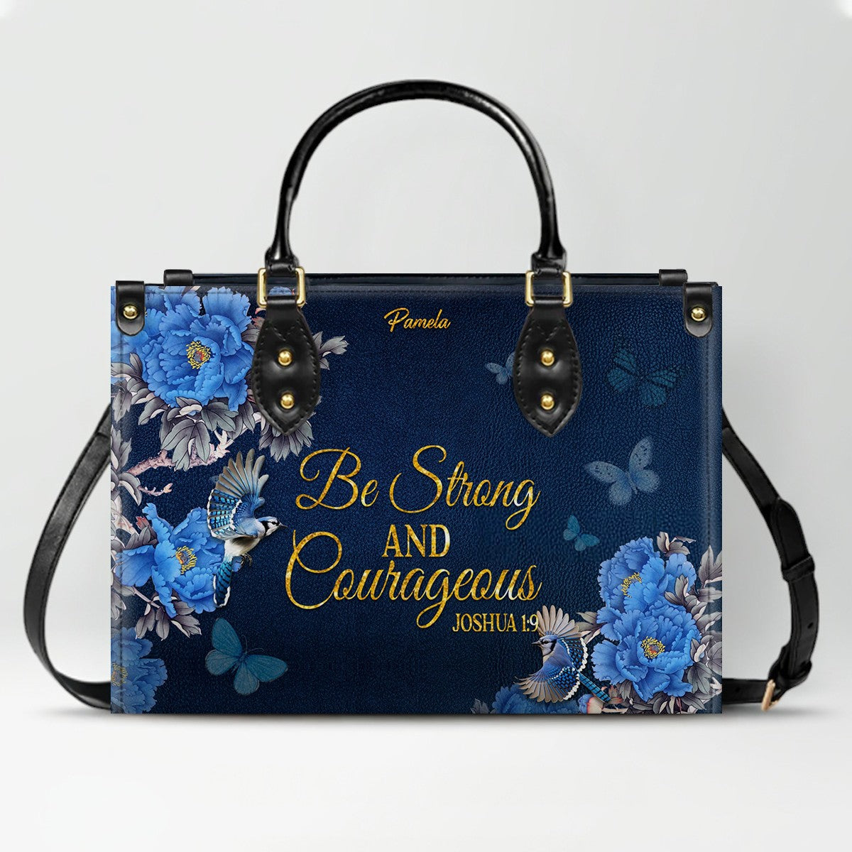 Personalized Christian Leather Handbag – Gold Navy Bible Verse Tote for Women | CHRISTIANARTBAG CAB01122325