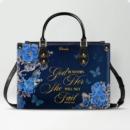 Personalized Christian Leather Handbag – Gold Navy Bible Verse Tote for Women | CHRISTIANARTBAG CAB01122325