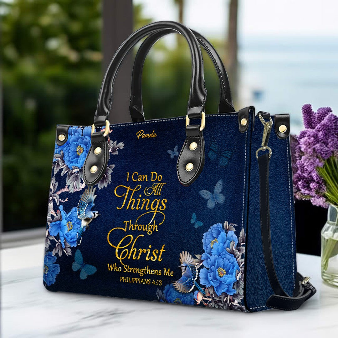 Personalized Christian Leather Handbag – Gold Navy Bible Verse Tote for Women | CHRISTIANARTBAG CAB01122325