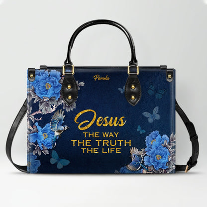 Personalized Christian Leather Handbag – Gold Navy Bible Verse Tote for Women | CHRISTIANARTBAG CAB01122325