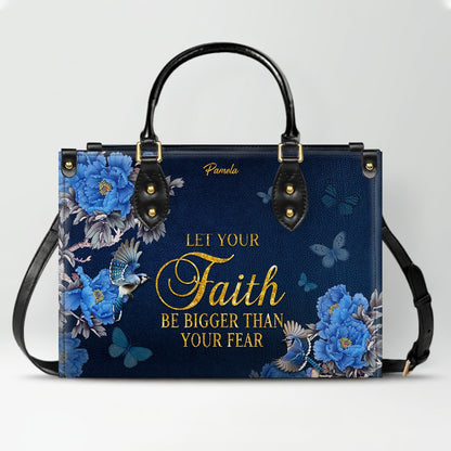 Personalized Christian Leather Handbag – Gold Navy Bible Verse Tote for Women | CHRISTIANARTBAG CAB01122325