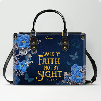 Personalized Christian Leather Handbag – Gold Navy Bible Verse Tote for Women | CHRISTIANARTBAG CAB01122325