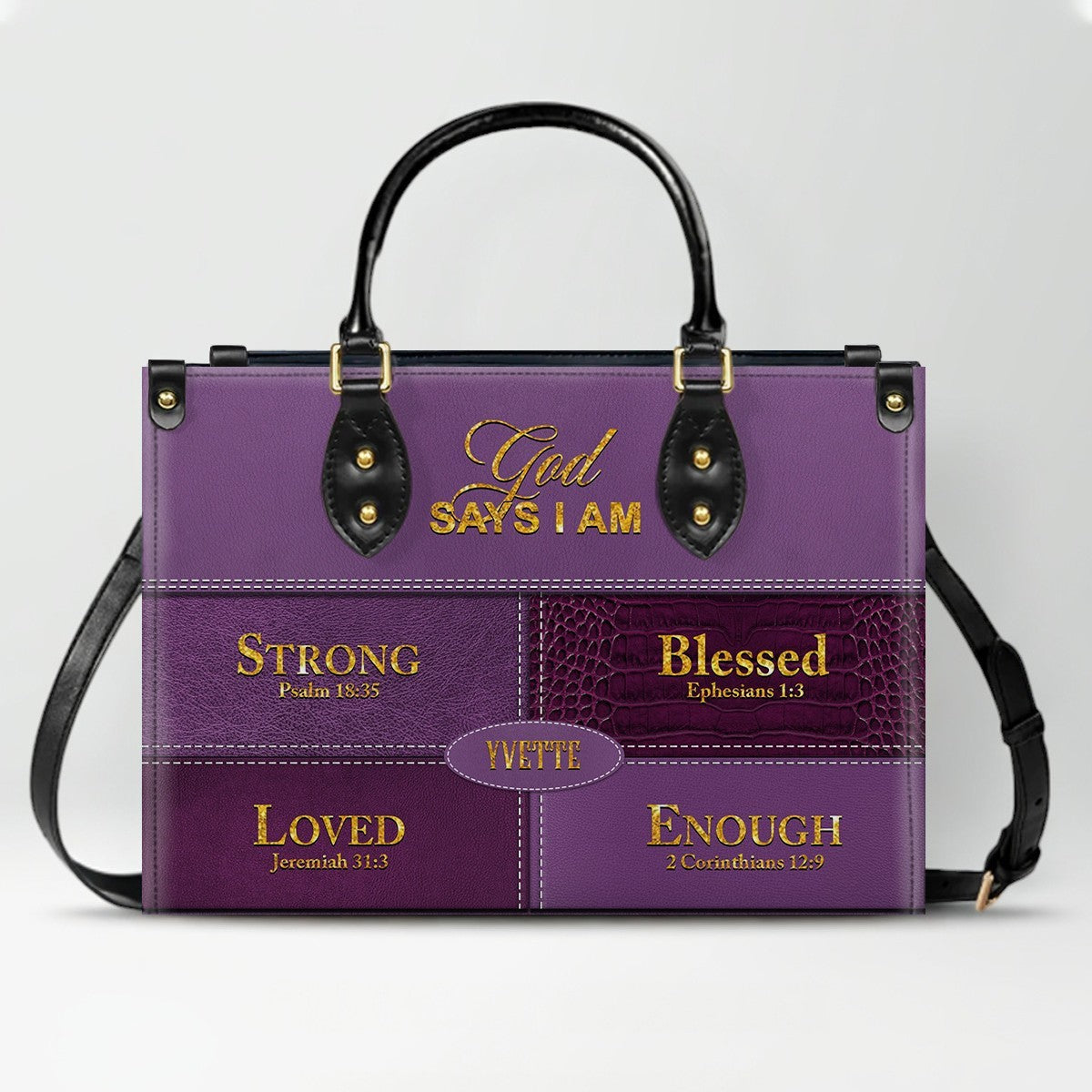 Personalized “God Says I Am” Leather Handbag for Christian Women – Custom Name & Color | CHRISTIANARTBAG 01122225