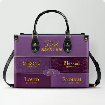 Personalized “God Says I Am” Leather Handbag for Christian Women – Custom Name & Color | CHRISTIANARTBAG 01122225
