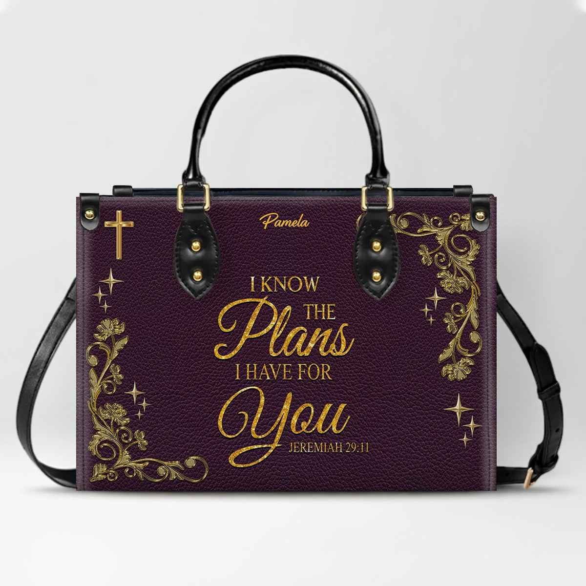 Personalized Leather Handbag & Long Wallet Set – Custom Name & Bible Verse | Elegant Christian Gift for Women