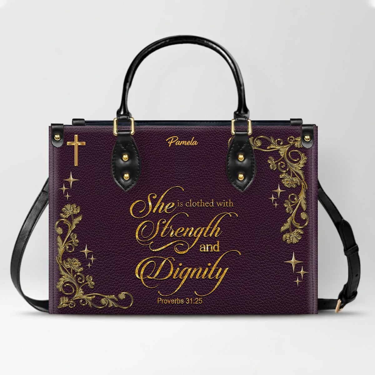 Personalized Leather Handbag & Long Wallet Set – Custom Name & Bible Verse | Elegant Christian Gift for Women