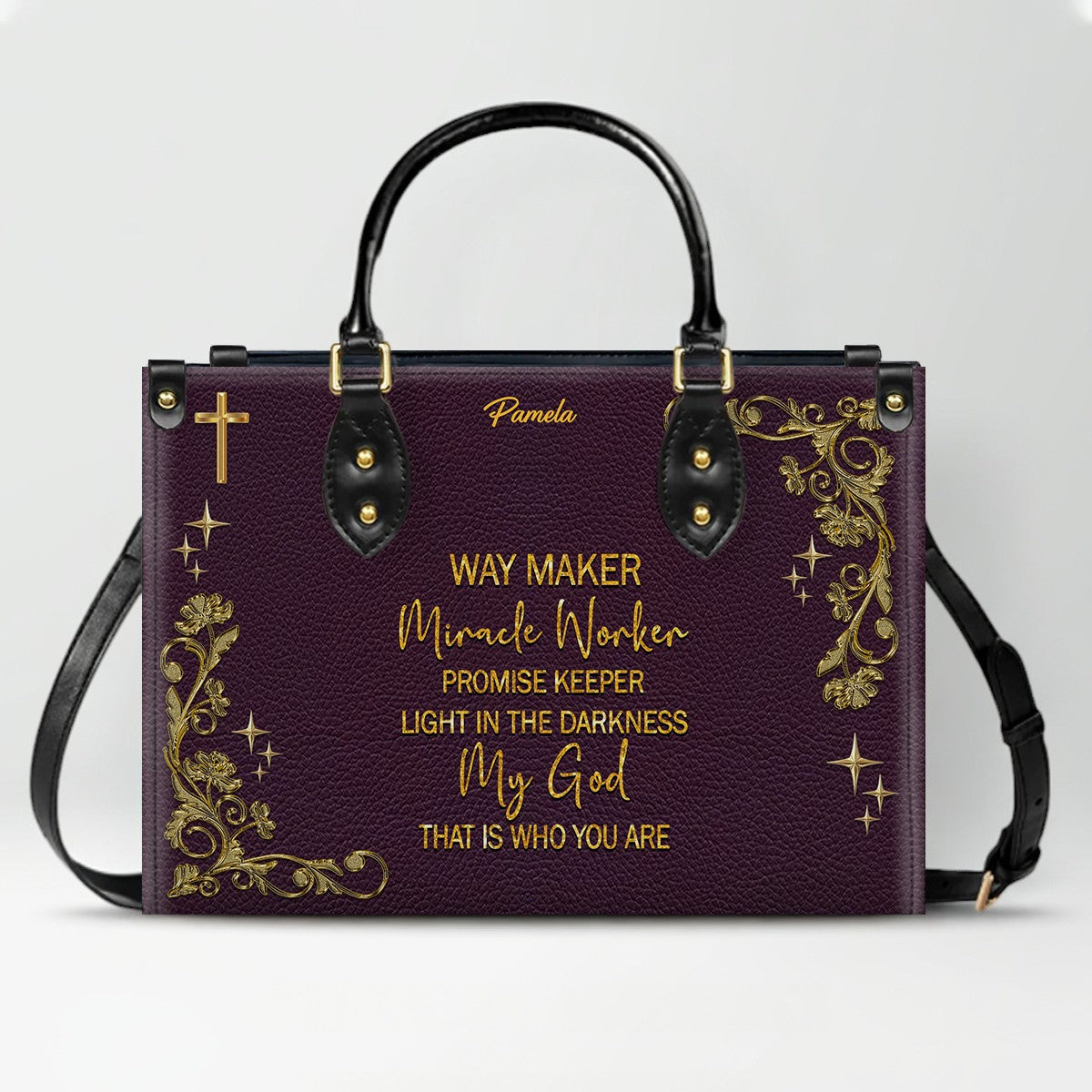 Personalized Leather Handbag & Long Wallet Set – Custom Name & Bible Verse | Elegant Christian Gift for Women