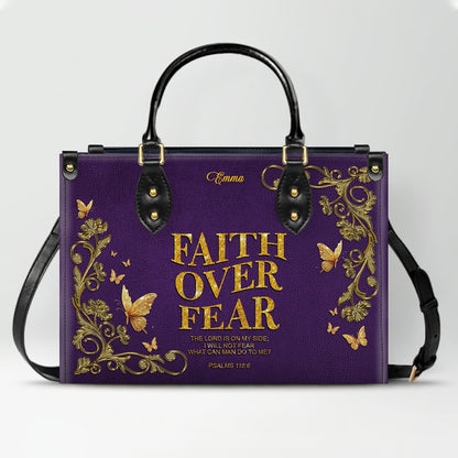 Personalized Leather Handbag Lavender for Women – Custom Name Christian Tote Bag with Bible Verse, Luxury Gift for Mom | CHRISTIANARTBAG CAB14426