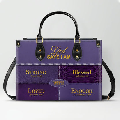 Personalized “God Says I Am” Leather Handbag for Christian Women – Custom Name & Color | CHRISTIANARTBAG 01122225