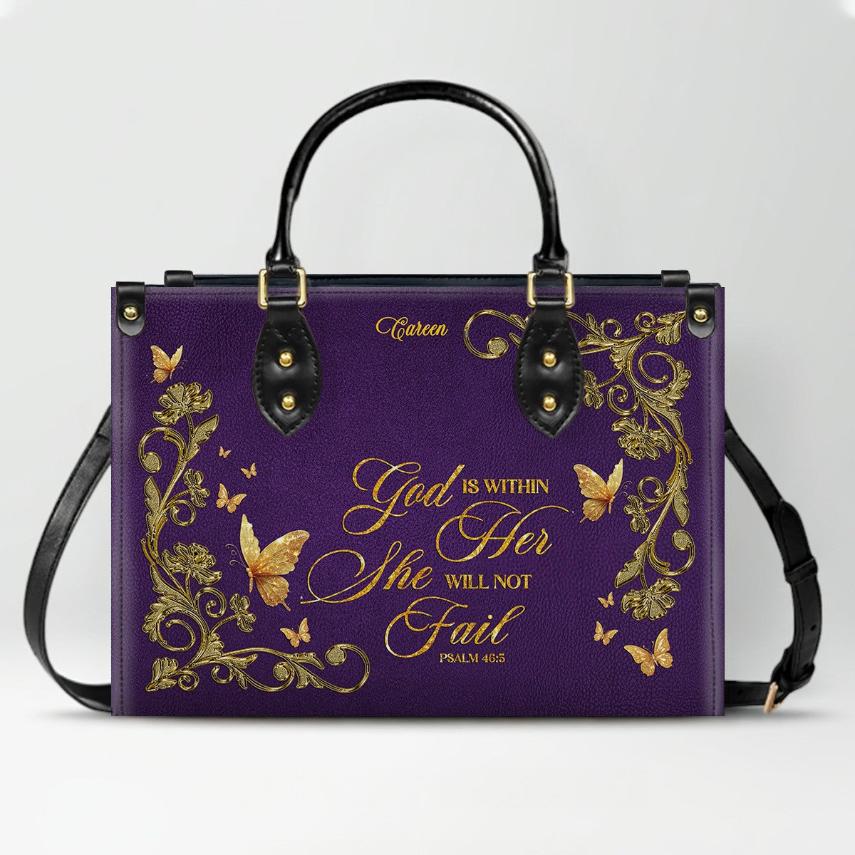 Personalized Leather Handbag with Custom Name & Bible Verse - Personalized Christian Leather Handbag & Wallet Set | CHRISTIANARTBAG™ CAB01012626