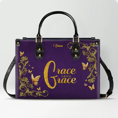 Personalized Leather Handbag Lavender for Women – Custom Name Christian Tote Bag with Bible Verse, Luxury Gift for Mom | CHRISTIANARTBAG CAB14426