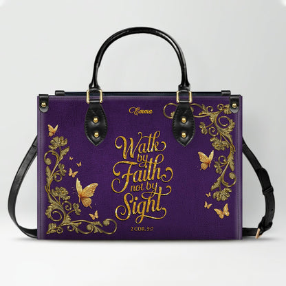 Personalized Leather Handbag Lavender for Women – Custom Name Christian Tote Bag with Bible Verse, Luxury Gift for Mom | CHRISTIANARTBAG CAB14426