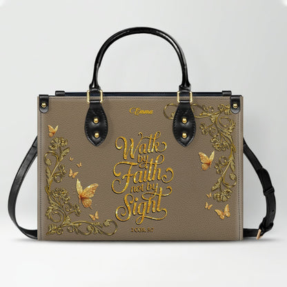 Personalized Leather Handbag Lavender for Women – Custom Name Christian Tote Bag with Bible Verse, Luxury Gift for Mom | CHRISTIANARTBAG CAB14426