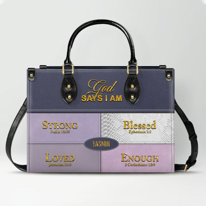 Personalized “God Says I Am” Leather Handbag for Christian Women – Custom Name & Color | CHRISTIANARTBAG 01122225