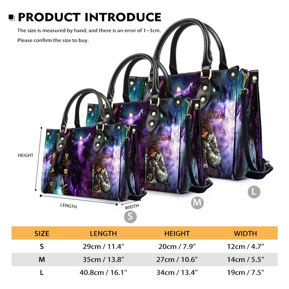 Personalized Christian Leather Handbag & Long Wallet Set – Armor of God Ephesians 6:10 Custom Name & Skin Tone, Prayer Warrior Gift for Women