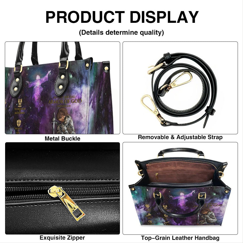 Personalized Christian Leather Handbag & Long Wallet Set – Armor of God Ephesians 6:10 Custom Name & Skin Tone, Prayer Warrior Gift for Women